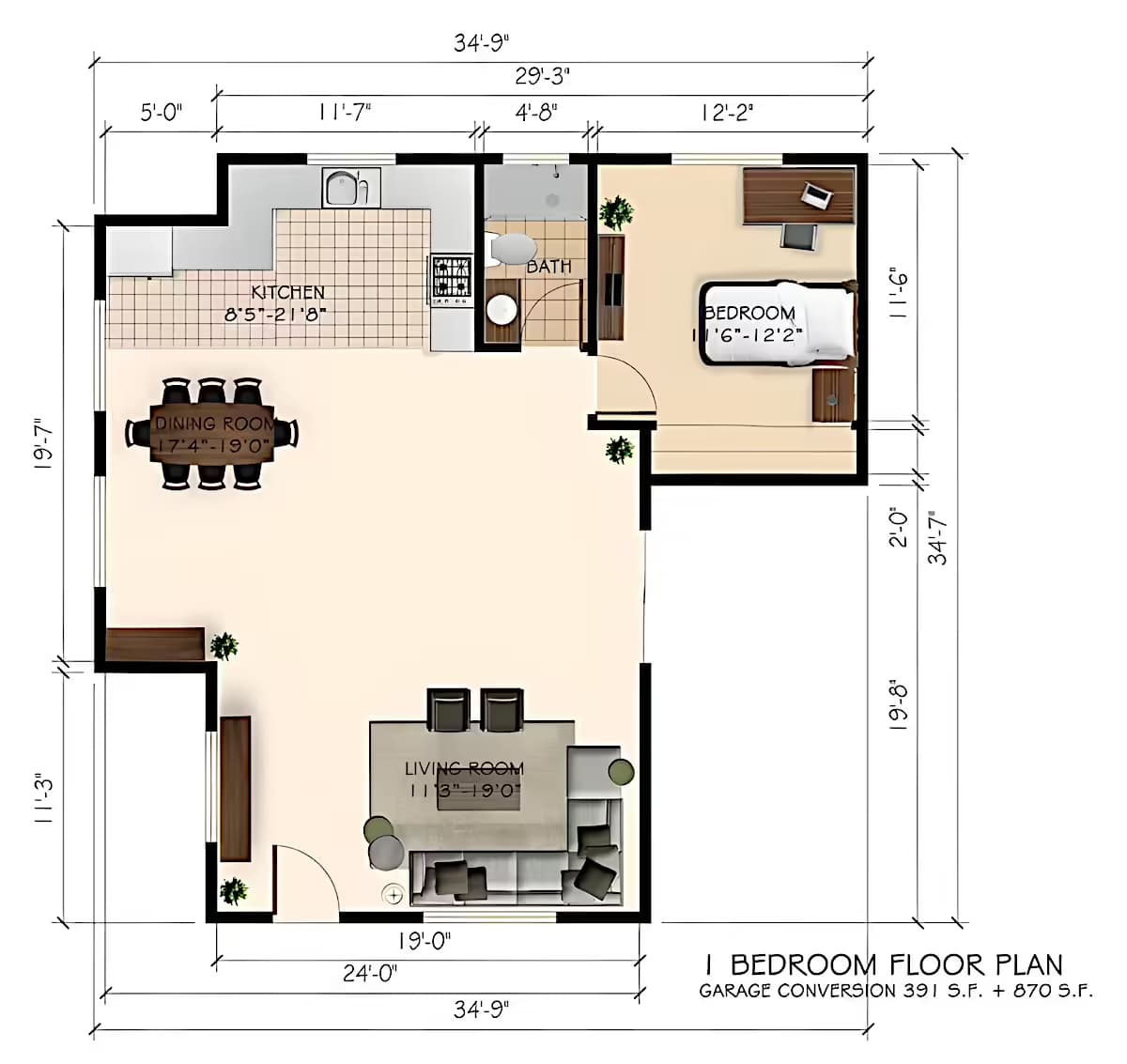 Garage Conversion in Glendale, 91214 (1200 sq. ft.) - Floor Plan (exploratory)
