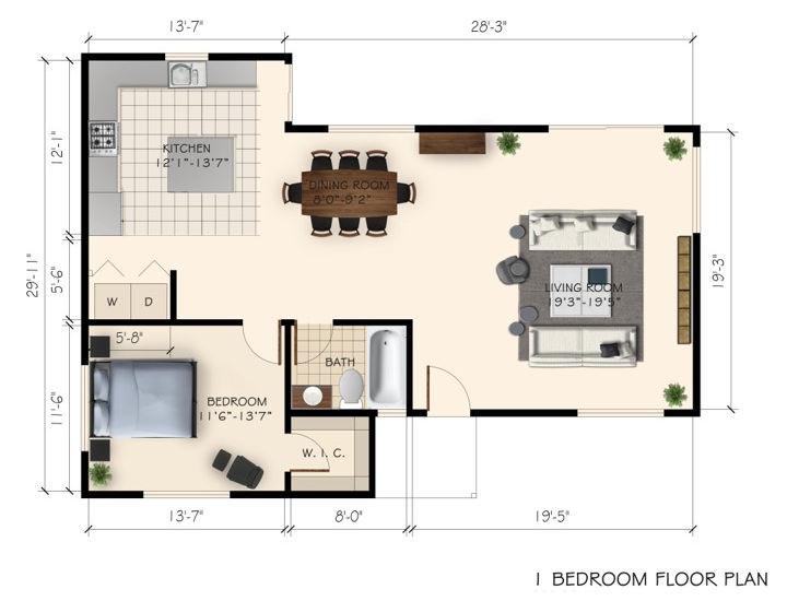 New Construction, 2 Bedroom ADU in Burbank, 91504 (1000 sq. ft.) - Floor Plan (exploratory)