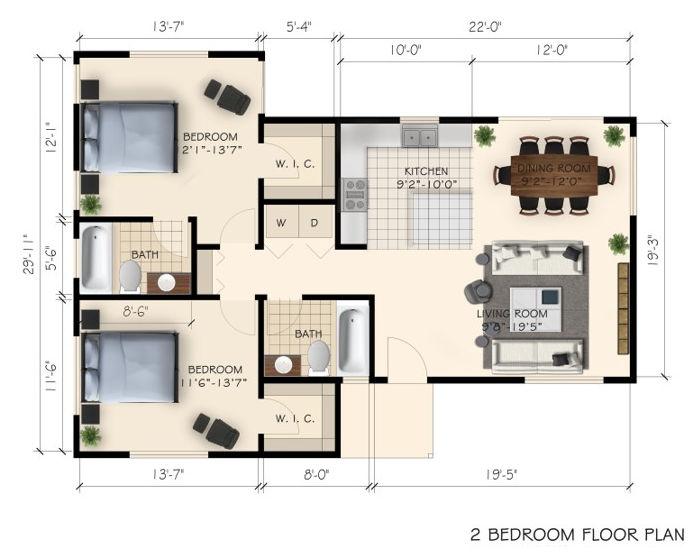New Construction, 2 Bedroom ADU in Burbank, 91504 (1000 sq. ft.) - Floor Plan (final)