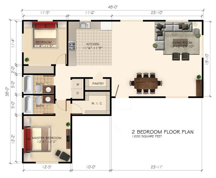 New Construction, 3 Bedroom ADU in North Hills, 91343 (1200 sq. ft.) - Floor Plan (exploratory)