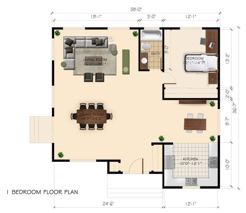 New Construction, 2 Bedroom ADU in Burbank, 91505 (1200 sq. ft.) - Floor Plan (exploratory)