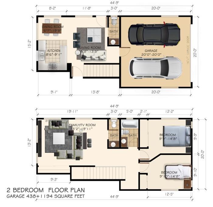 Garage Addition, 2 Bedroom ADU in Burbank, 91505 (1200 sq. ft.) - Floor Plan (final)