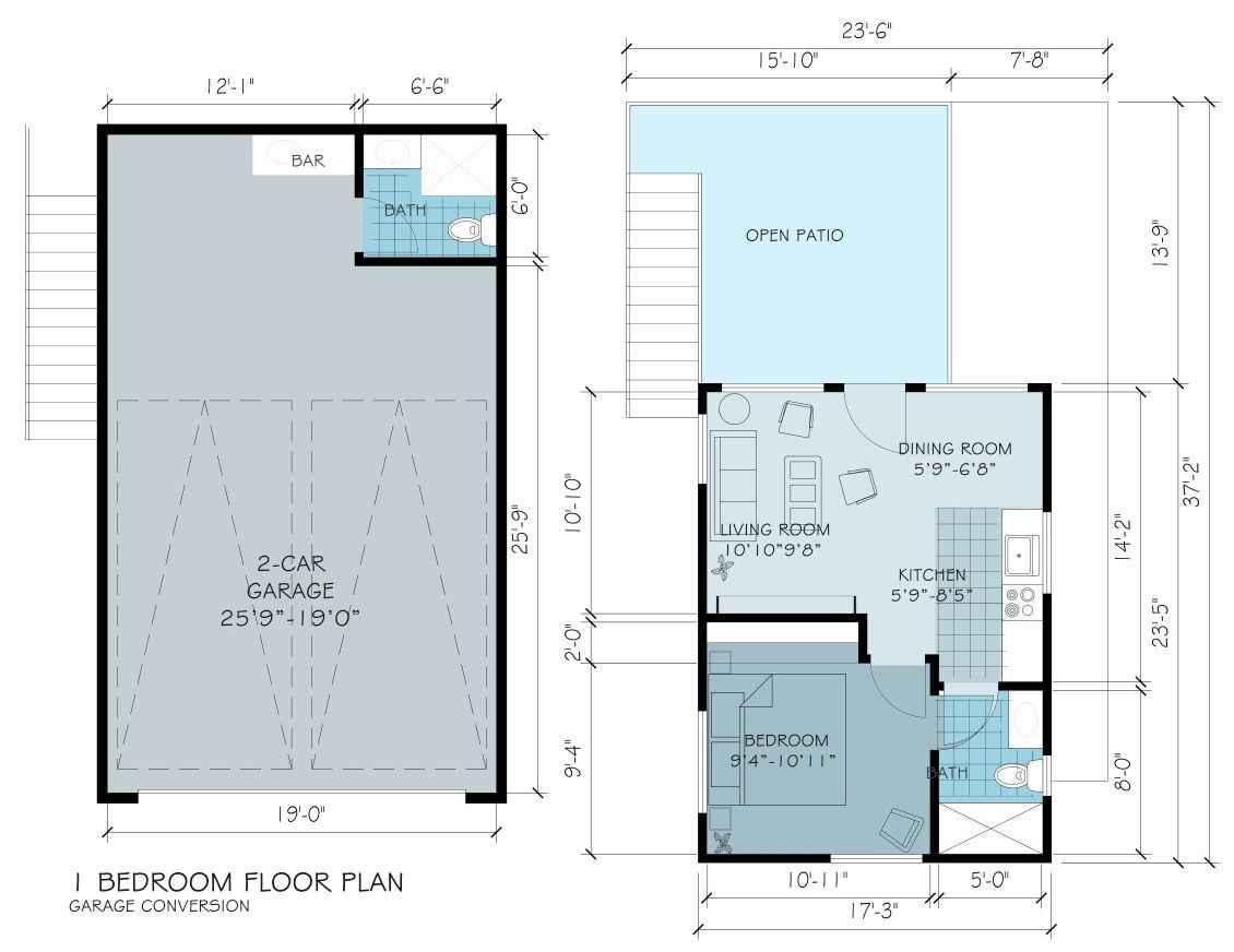 Garage Conversion, 1 Bedroom ADU in Burbank, 91506 (600 sq. ft.) - Floor Plan (final)